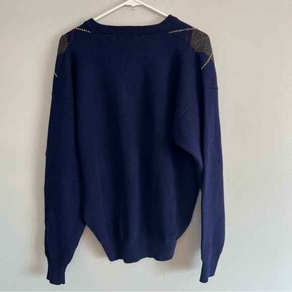 Harbour Club Mens Lambswool V Neck Argyle Plaid Sweater Sz M Blue Classic Preppy - Picture 10 of 10